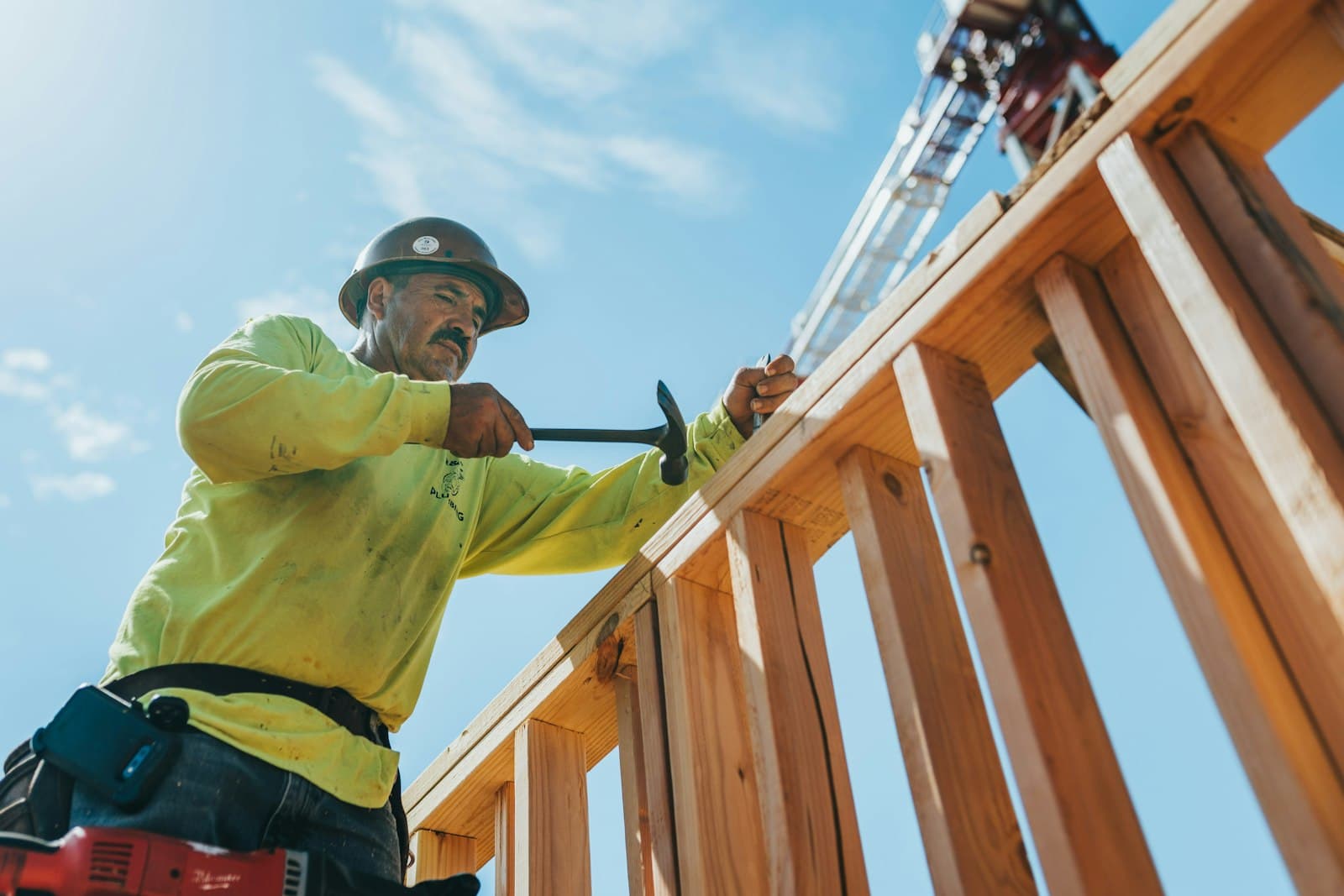 Carpenter working on a timber-framed structure